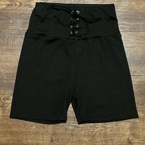 black high-rise lace up bike shorts women’s